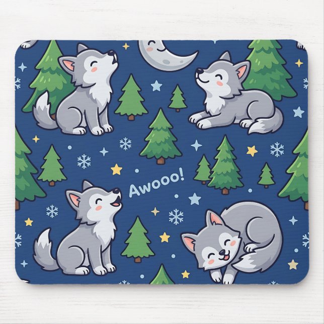 Wolf Pup Forest Moon Mousepad (Front)