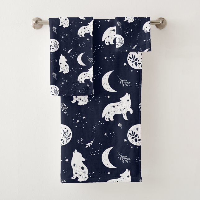 Wolf Pup Howling at the Moon Favour Box Bath Towel Set (Insitu)