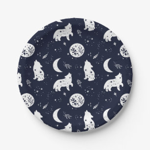 Wolf Pup Howling at the Moon Paper Plate