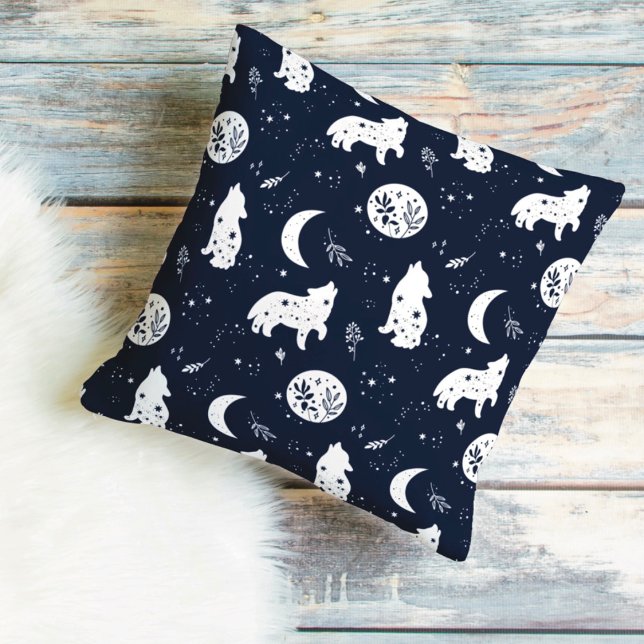 Wolf Pup Howling at the Moon Throw Pillow (Creator Uploaded)