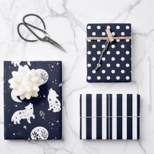 Wolf Pup Howling at the Moon Wrapping Paper Set