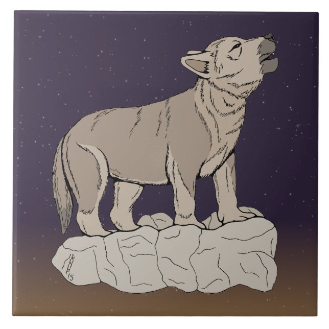 Wolf Pup Howling Ceramic Tile (Front)
