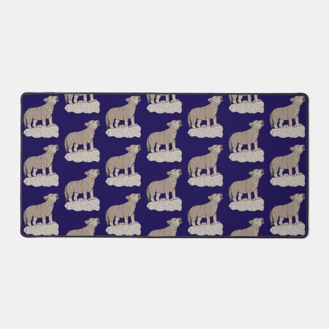 Wolf Pup Howling Desk Mat (Front)