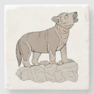 Wolf Pup Howling Stone Coaster