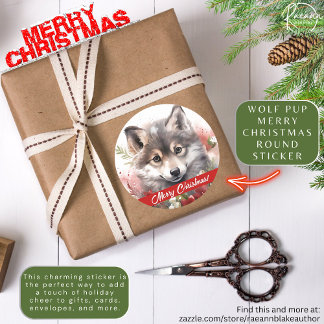 Wolf Pup Merry Christmas Sticker
