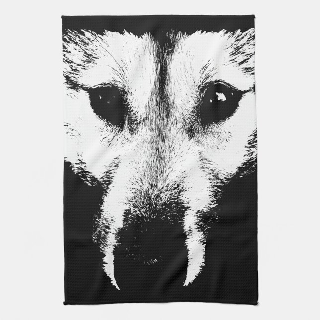 Wolf Pup Towel Wild Husky Dog Tea Towel (Vertical)