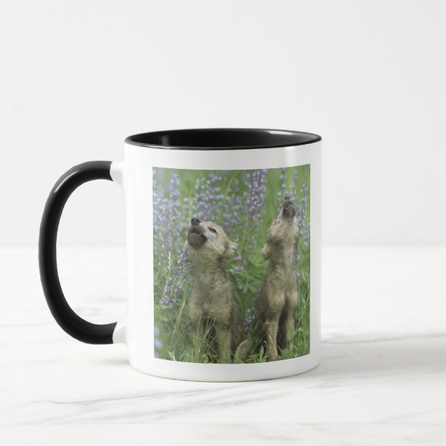Wolf Puppies Howling In Meadow Mug (Left)