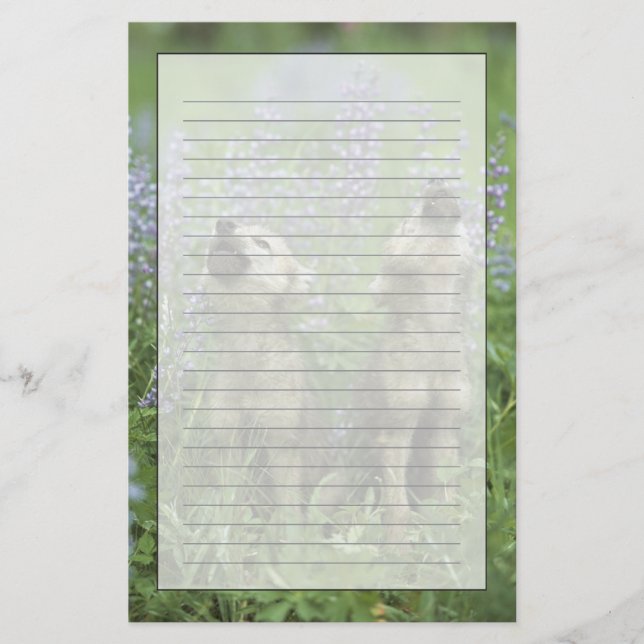 Wolf Puppies Howling In Meadow Stationery (Front)