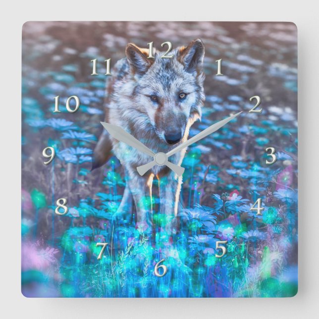 Wolf Puppy LONG MAY YOUR INNOCENCE REIGN Square Wall Clock (Front)