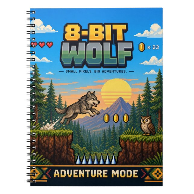 Wolf, Retro 8-Bit Pixel Art Notebook (Front)