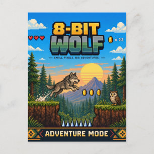 Wolf, Retro 8-Bit Pixel Art Postcard