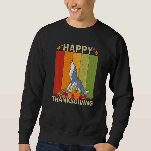 Wolf  Retro Graphic Family Matching Thanksgiving Sweatshirt (Front)