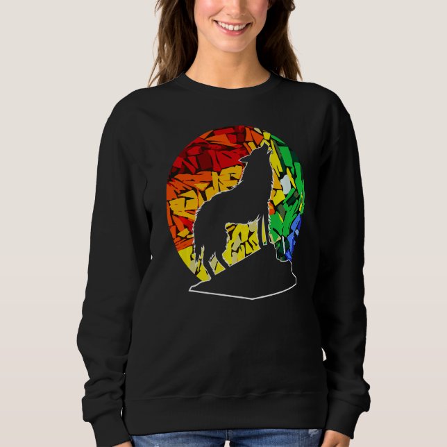 Wolf Retro Sunset Wolves Rainbow Colour Sweatshirt (Front)