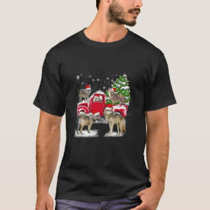 Wolf Riding Red Truck Merry Christmas X mas Ugly L T-Shirt