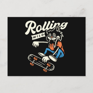 Wolf Rolling Wild Skate Design Postcard