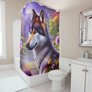 Wolf’s Shadow in the Moonlight Shower Curtain