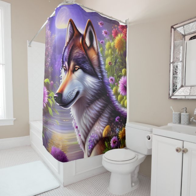 Wolf’s Shadow in the Moonlight Shower Curtain (In Situ)