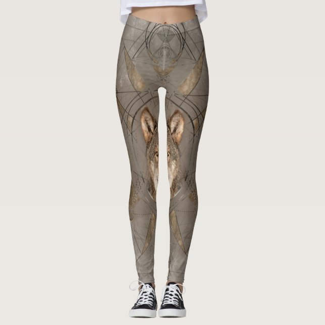 Wolf Sacred Geometry Digital Art Leggings (Front)
