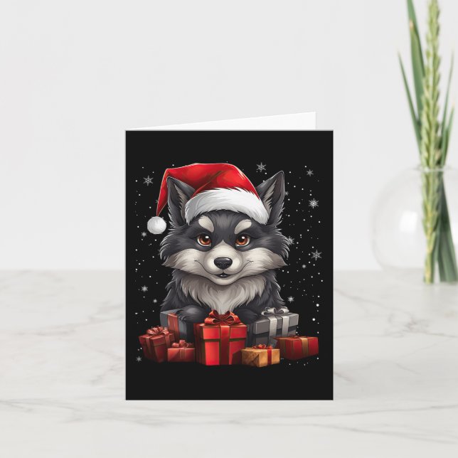 Wolf Santa Claus Hat Christmas Snow Xmas Pajama Pa Card (Front)