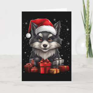 Wolf Santa Claus Hat Christmas Snow Xmas Pajama Pa Card
