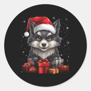 Wolf Santa Claus Hat Christmas Snow Xmas Pajama Pa Classic Round Sticker