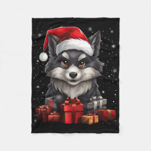 Wolf Santa Claus Hat Christmas Snow Xmas Pajama Pa Fleece Blanket