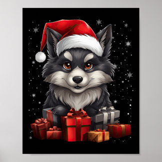 Wolf Santa Claus Hat Christmas Snow Xmas Pajama Pa Poster