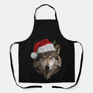 Wolf Santa Hat Portrait Christmas Tree Xmas Apron
