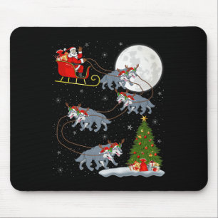 Wolf Santa Sleigh Flying Funny Magical Christmas P Mouse Pad