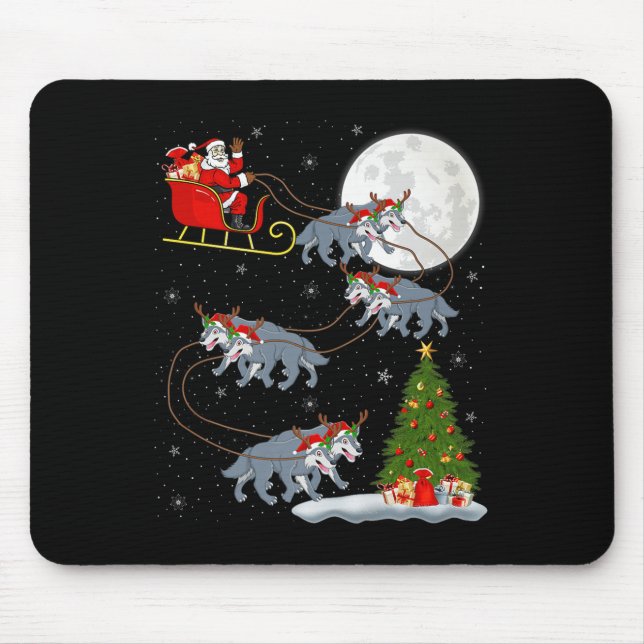 Wolf Santa Sleigh Flying Funny Magical Christmas P Mouse Pad (Front)