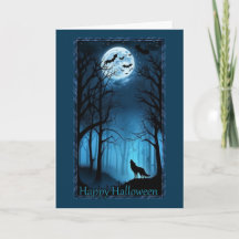 Wolf Serenading the Full Moon Halloween Card