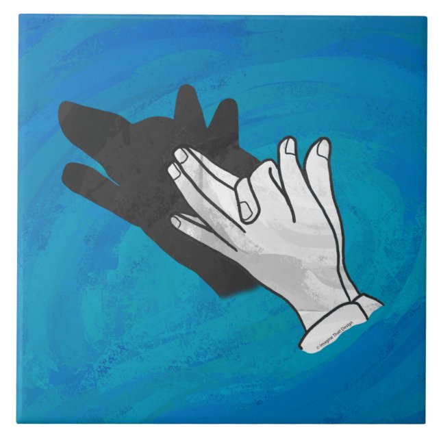 Wolf Shadow on Blue Ceramic Tile (Front)