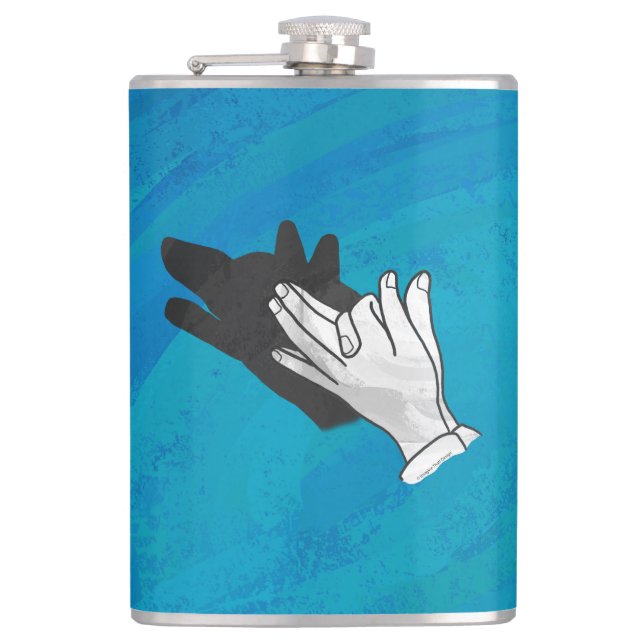 Wolf Shadow on Blue Hip Flask (Front)