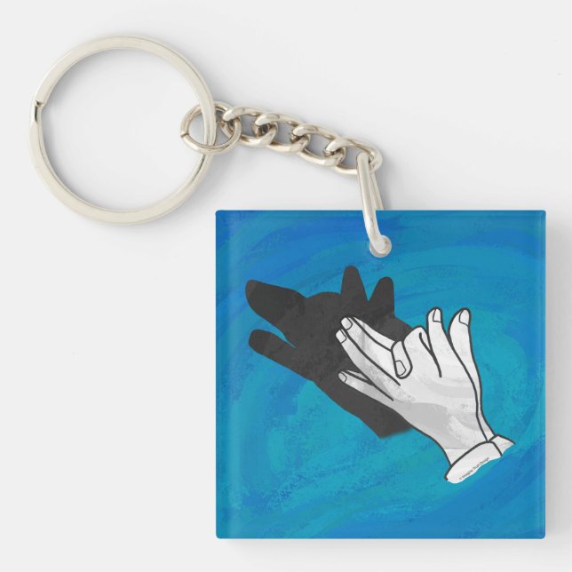 Wolf Shadow on Blue Key Ring (Front)