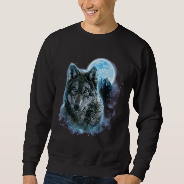 Wolf Shirt, Grey Wolf Hunting Ground, Icy Moon Sweatshirt (Front)