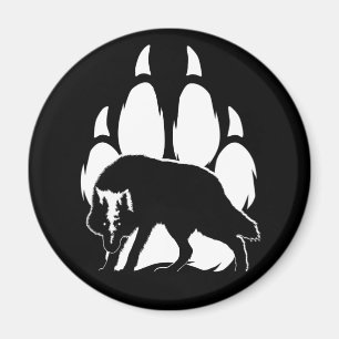 Wolf Silhouette and Footprint Magnet