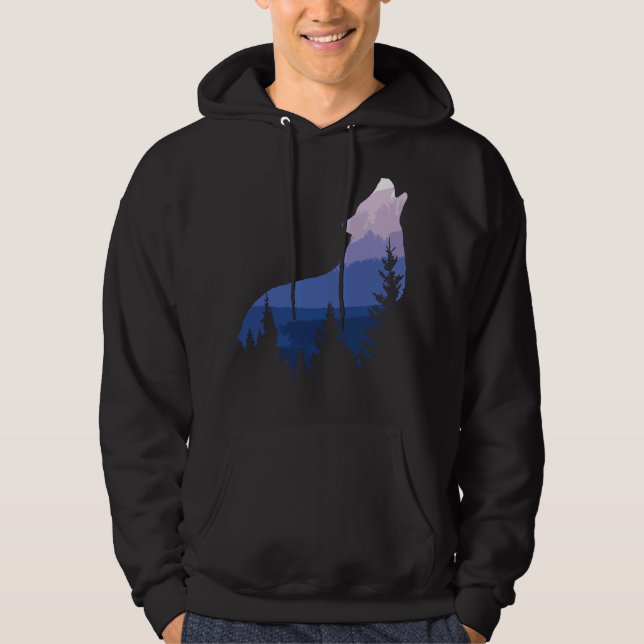 Wolf Silhouette Forest Mountain Hoodie (Front)