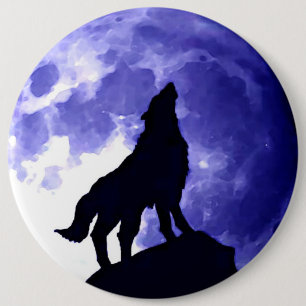 Wolf Silhouette & Full Moon 6 Cm Round Badge