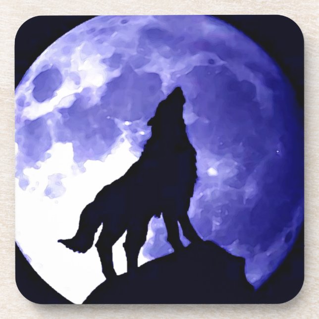 Wolf Silhouette & Full Moon Coaster (Front)
