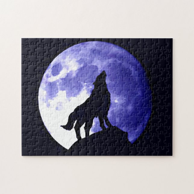 Wolf Silhouette & Full Moon Jigsaw Puzzle (Horizontal)