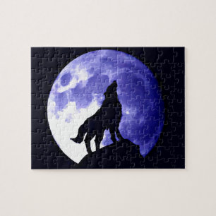 Wolf Silhouette & Full Moon Jigsaw Puzzle