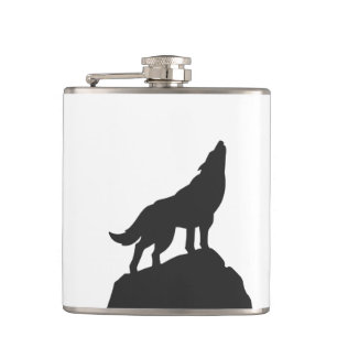 wolf silhouette howling - Choose background color Hip Flask