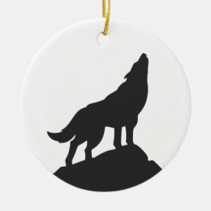 wolf silhouette howling - Choose background colour Ceramic Ornament