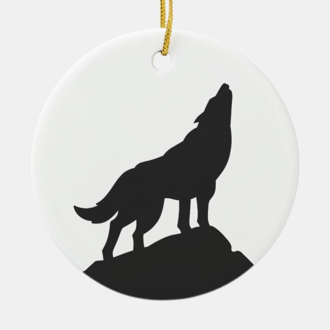 wolf silhouette howling - Choose background colour Ceramic Ornament (Front)