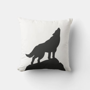 wolf silhouette howling - Choose background colour Cushion