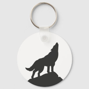 wolf silhouette howling - Choose background colour Key Ring