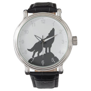 wolf silhouette howling - Choose background colour Watch
