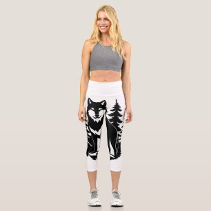 Wolf Silhouette in Forest Capri Leggings