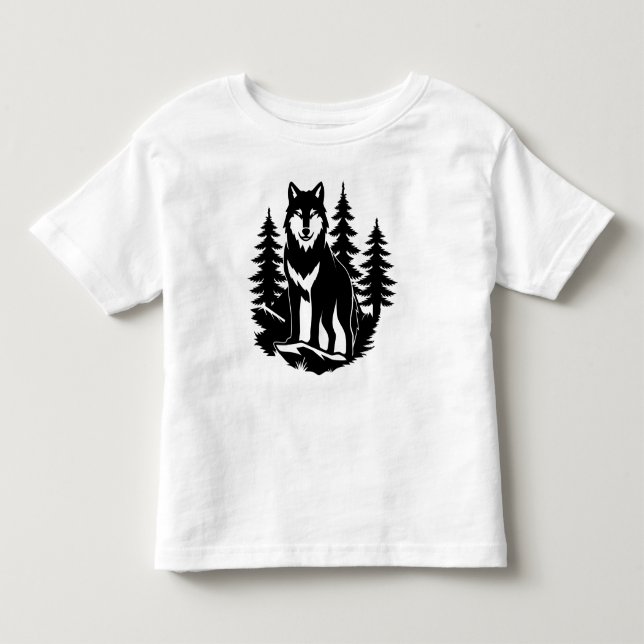 Wolf Silhouette in Forest Toddler T-Shirt (Front)