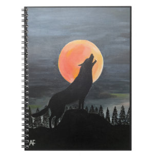Wolf Silhouette Painting by Alfred Fox Notebook